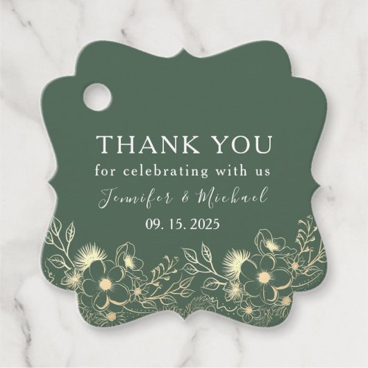 エレガントなゴールドの結婚式のお礼タグ フェイバータグ (正面)