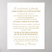 エレガントなゴールドの結婚式のお礼メッセージサイン ポスター (正面)