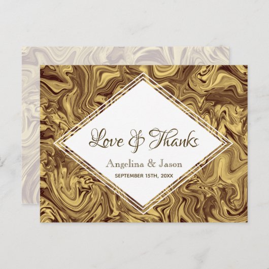 エレガントなゴールドの結婚式のお礼 ポストカード (正面/裏面)