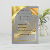 エレガントなゴールドの結婚式出欠確認カード | 編集可能な返信 招待状 (スタンド正面)