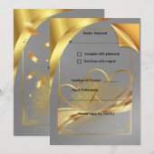 エレガントなゴールドの結婚式出欠確認カード | 編集可能な返信 招待状 (正面/裏面)