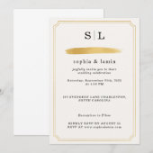 エレガントなゴールドの結婚式招待状（モノグラム付き） 招待状 (正面/裏面)