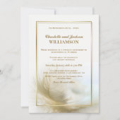 エレガントなゴールドの羽根 ウェディング レセプション 招待状 (正面)