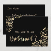 エレガントなゴールドの花のブライズメイドカード 招待状 (正面/裏面)