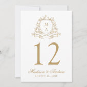 エレガントなゴールドの花モチーフの結婚式テーブルナンバー 招待状 (正面)