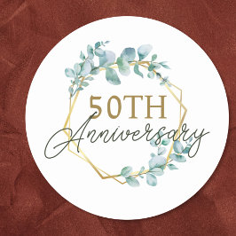 エレガントなゴールドの花モチーフ 50周年結婚記念日 ラウンドシール