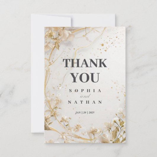 エレガントなゴールドの花柄の感謝カード サンキューカード (正面)