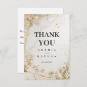 エレガントなゴールドの花柄の感謝カード サンキューカード (正面/裏面)