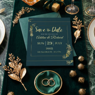 エレガントなゴールドの花柄の「Save The Date」カード シーズンカード