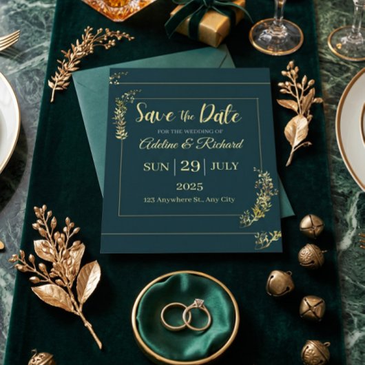 エレガントなゴールドの花柄の「Save The Date」カード シーズンカード