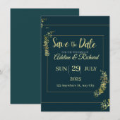 エレガントなゴールドの花柄の「Save The Date」カード セーブザデート (正面/裏面)