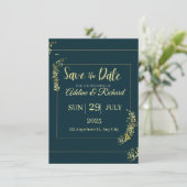 エレガントなゴールドの花柄の「Save The Date」カード セーブザデート (スタンド正面)