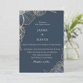 エレガントなゴールドの花柄ボタニカルウェディング 招待状 (スタンド正面)