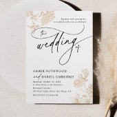 エレガントなゴールドの花柄 シンプルなブラック＆ホワイトのウェディング 招待状