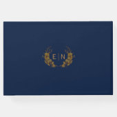 エレガントなゴールドの花柄 ネイビーブルーのゲストブック ゲストブック (裏面)