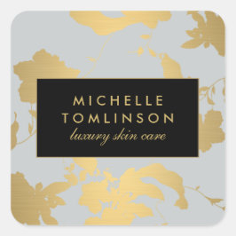 エレガントなゴールドの花柄 ライトグレー スクエアシール