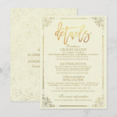 エレガントなゴールドの花模様のフレーム ウェディングディテール 招待状 (正面/裏面)