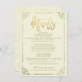 エレガントなゴールドの花模様フレーム ウェディングディレクションの詳細 招待状 (正面/裏面)