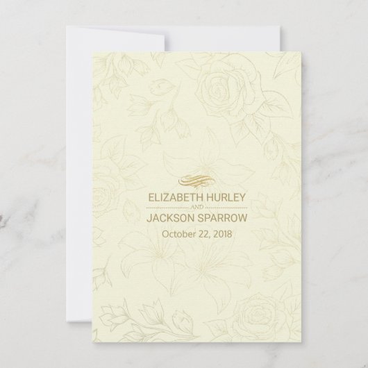 エレガントなゴールドの花模様フレーム ウェディングディレクションの詳細 招待状 (裏面)