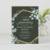 エレガントなゴールドの花模様 50周年結婚記念日 招待状 (スタンド正面)