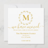 エレガントなゴールドの花環モノグラム お引越ししました 案内状 (正面)