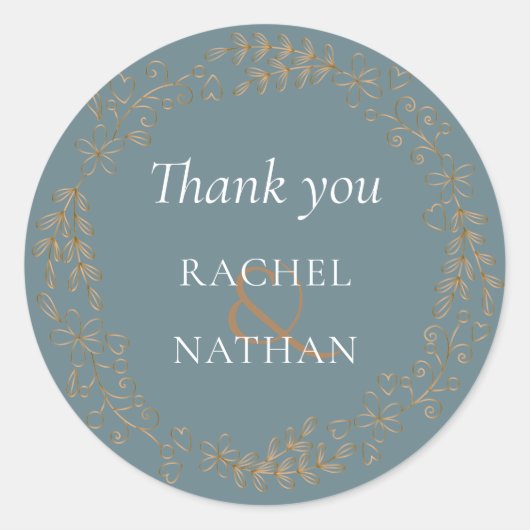 エレガントなゴールドの花輪 感謝 ラウンドシール (正面)