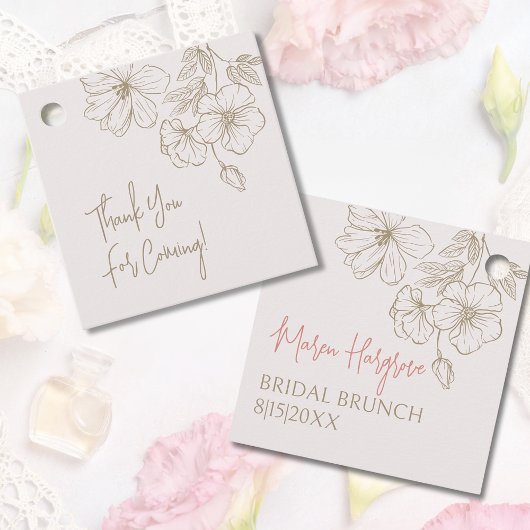 エレガントなゴールドの花 ブライダルシャワー 感謝の気持ち フェイバータグ