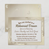 エレガントなゴールドの葉のウェディングリハーサルディナー 招待状 (正面/裏面)