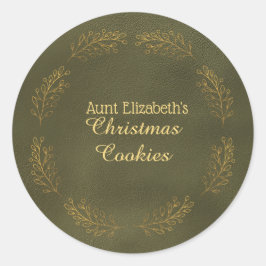 エレガントなゴールドの葉のグリーンクリスマスCookiesラベル ラウンドシール