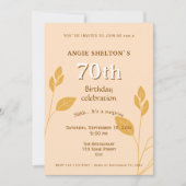 エレガントなゴールドの葉のボタニカル 70歳の誕生日 招待状 (正面)