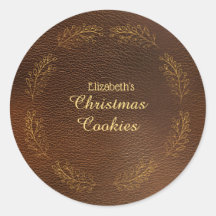 エレガントなゴールドの葉の茶色のクリスマスケーキラベル