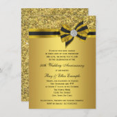 エレガントなゴールドの蝶ネクタイ 50周年パーティー 招待状 (正面/裏面)