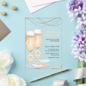 エレガントなゴールドの蝶結びパールとプロセッコの結婚前お茶会 アクリル招待状 (インサイチュ (ウェディング))