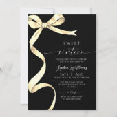 エレガントなゴールドの蝶結び スイート16の誕生日招待状 招待状 (正面)