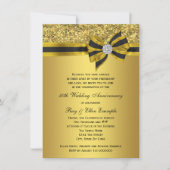 エレガントなゴールドの蝶結び 50周年パーティー 招待状 (正面)