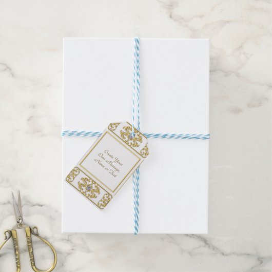 エレガントなゴールドの装飾枠（ダイヤモンドアクセント付き） ギフトタグ (より糸付き)