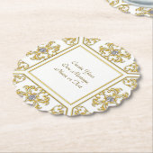 エレガントなゴールドの装飾枠(ダイヤモンドアクセント付き) ペーパーコースター (アングル)