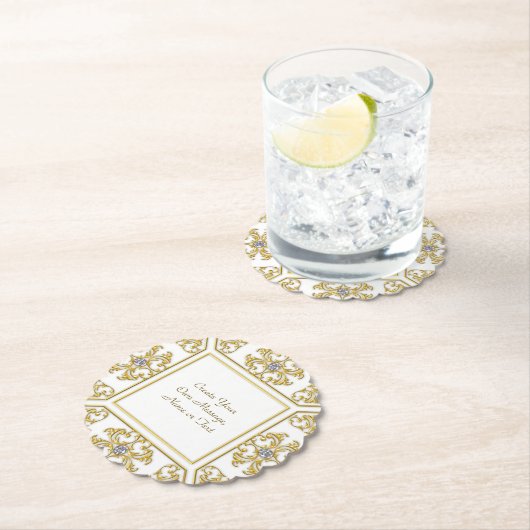 エレガントなゴールドの装飾枠（ダイヤモンドアクセント付き） ペーパーコースター (インサイチュ)