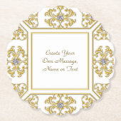 エレガントなゴールドの装飾枠（ダイヤモンドアクセント付き） ペーパーコースター (正面)