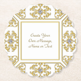 エレガントなゴールドの装飾枠（ダイヤモンドアクセント付き） ペーパーコースター
