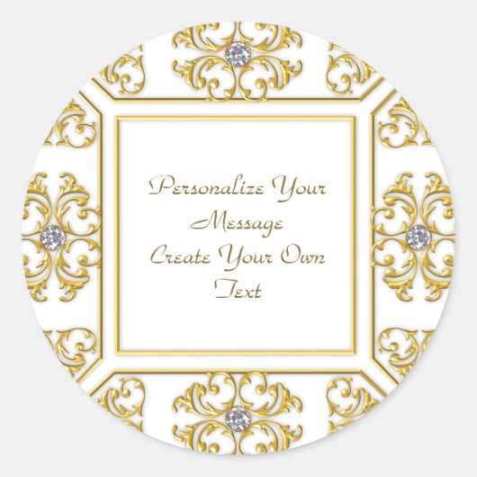 エレガントなゴールドの装飾枠(ダイヤモンドアクセント付き) ラウンドシール (正面)
