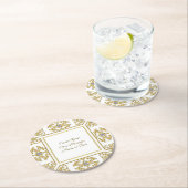 エレガントなゴールドの装飾枠（ダイヤモンドアクセント付き） ラウンドペーパーコースター (インサイチュ)
