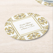 エレガントなゴールドの装飾枠（ダイヤモンドアクセント付き） ラウンドペーパーコースター (アングル)