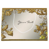 エレガントなゴールドの装飾的な花のギフトバッグ ラージペーパーバッグ (正面)