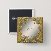 エレガントなゴールドの装飾花ボタン 缶バッジ (正面&裏面)