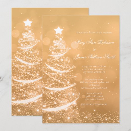 エレガントなゴールドの輝きがクリスマス ウェディング 招待状 (正面/裏面)