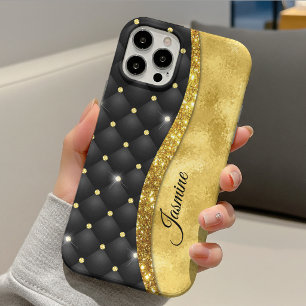 エレガントなゴールドの輝きのブラックダイヤモノグラム iPhone 13ケース