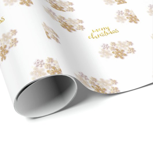 エレガントなゴールドの雪の結晶がおめでとうクリスマス ラッピングペーパー (ロールコーナー)