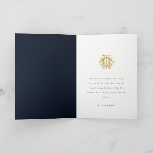 エレガントなゴールドの雪の結晶の写真　追悼記念 サンキューカード (内部)