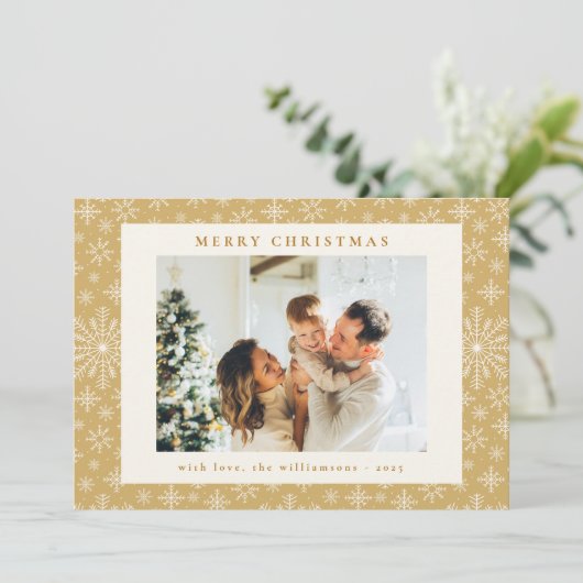 エレガントなゴールドの雪の結晶 現代の写真 クリスマス (スタンド正面)